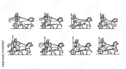 Ancient egyptian chariot designs historical figures and horse drawn carriages set vector