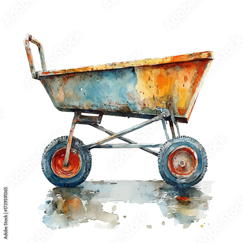 Wheelbarrow, watercolor clipart vector, isolated on a white background.