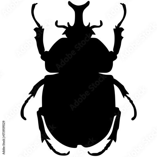 Solid black Goliath beetle silhouette, a striking vector illustration. Minimal insect design, an isolated graphic symbol icon character sign on white background.