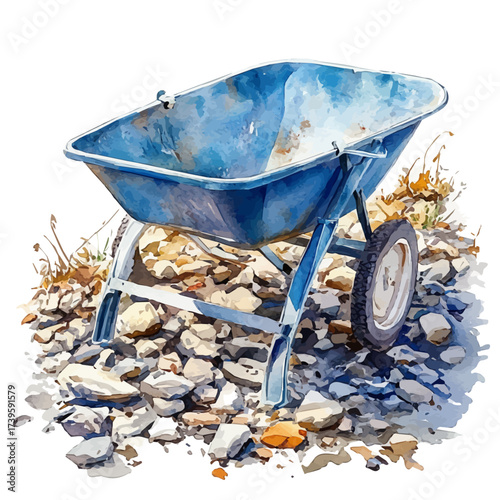 Wheelbarrow, watercolor drawing vector, isolated on a white background.