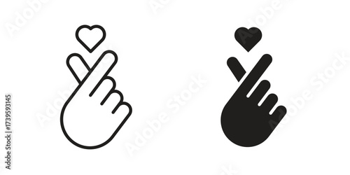 korean heart icon flat black and white logo