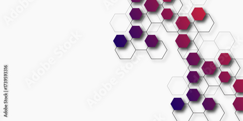 Hexagonal Gradient Technology Background – Modern magenta and purple polygon pattern on clean white surface, futuristic digital geometry for tech design, innovation branding, scientific layouts.