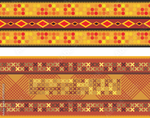 Slavic ornamental seamless frieze vector series. Authentic Eastern European traditional decorative patterns of folk costumes, damasks, carpets. Balkan folklore embroidery motifs.