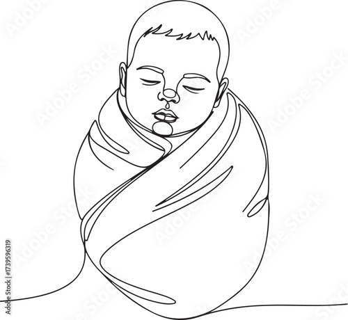 Baby wrapped in cloth isolated on white background
