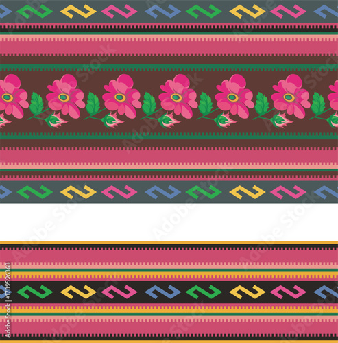 Slavic ornamental seamless frieze vector series. Authentic Eastern European traditional decorative patterns of folk costumes, damasks, carpets. Balkan folklore embroidery motifs.