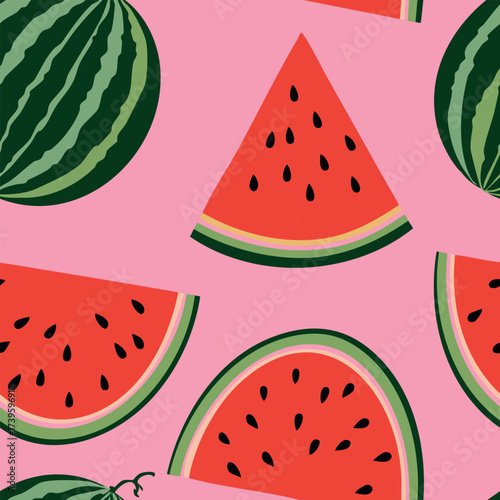 Vector seamless watermelon tasty fruit fresh green juicy print