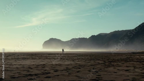 A windy day at a remote beach in New Zealand