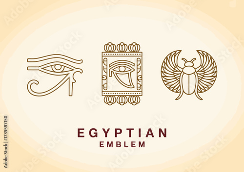 This image features a trio of Egyptian symbols including the Eye of Horus, showcasing the richness of ancient art and culture through these iconic emblems and designs.