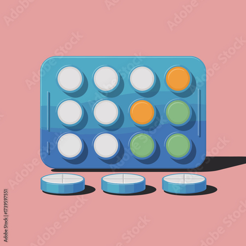 A colorful illustration of medical pills in packaging, highlighting health, wellness, and the importance of medicine in maintaining a balanced lifestyle.