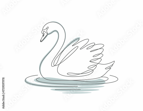 A beautiful line drawing of a swan gliding gracefully on a calm water surface, symbolizing serenity, beauty, and elegance in nature and art.