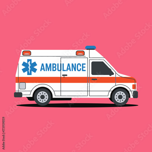 A bright and eye-catching illustration of an ambulance, showcasing its important role in emergency medical response with a clear, easily recognizable design and color scheme.
