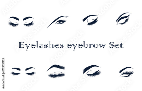 Set of stylized eyelashes and eyebrows, , beauty and makeup concept