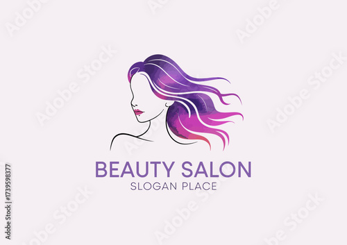 An elegant logo design for a beauty salon featuring a stylized female profile, highlighting beauty and sophistication in a contemporary artistic manner.