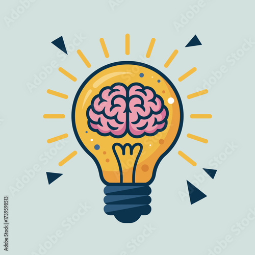 A whimsical illustration featuring a brain inside a light bulb, representing creativity and innovative thinking against a soft color backdrop.