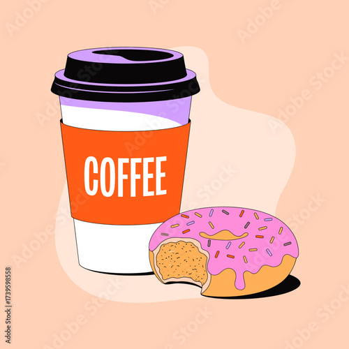 A warm coffee cup paired with a delicious donut on a pastel background, representing comfort and indulgence, ideal for breakfast or cafe-themed marketing.