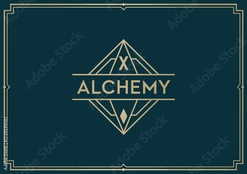 The elegant alchemy logo showcases a geometrical diamond shape with the word 'Alchemy', symbolizing transformation, creativity, and an ethereal connection to mysticism.