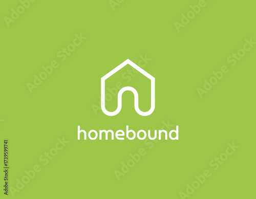 A simple yet impactful logo representing 'Homebound' showcasing a house shape that signifies comfort, security, and togetherness for home-related services and brands.