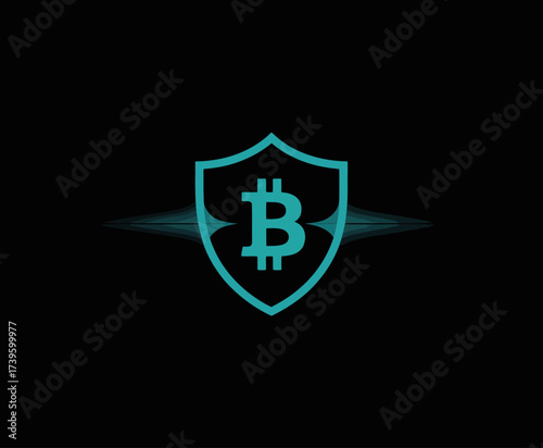 An eye-catching logo showcasing a shield with a Bitcoin symbol, representing security and trust in the cryptocurrency industry, ideal for financial technology branding.