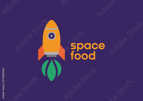 The image showcases a playful and fun logo design for a brand called Space Food, blending space exploration themes with delicious food and youthful energy.