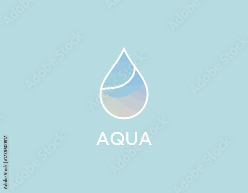 This refreshing logo features a sleek water droplet design that embodies purity and clarity in a soothing color palette, representing the essence of water and wellness.