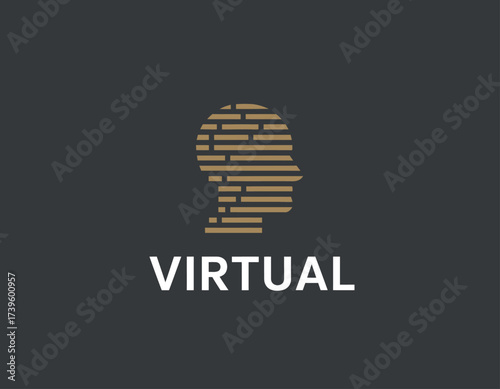 This logo artfully merges face silhouettes with lines, representing the concept of virtual reality, identity, and technological advancements in a minimalistic style.