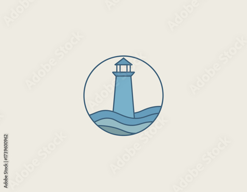 This logo showcases a lighthouse and waves, representing guidance, safety, and direction, crafted in a clean and modern style ideal for coastal or adventure brands.