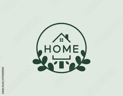 An elegant logo representing home, featuring a house silhouette surrounded by leaves, conveying a sense of comfort, nature, and tranquility perfect for home services.
