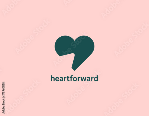 This creatively designed logo incorporates a heart symbol with a modern twist, representing love, forward movement, and growth in a simplified and stylized manner.