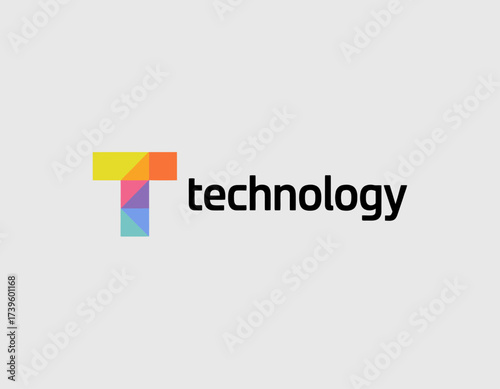 This colorful logo features a stylized letter 'T', symbolizing technology and creativity, utilizing vibrant geometric patterns to convey modernity and innovation.