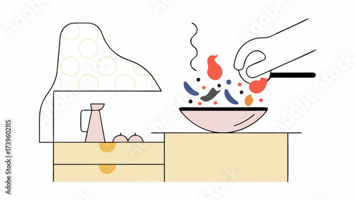 A hand sprinkling colorful ingredients into a pink bowl on a kitchen counter.
