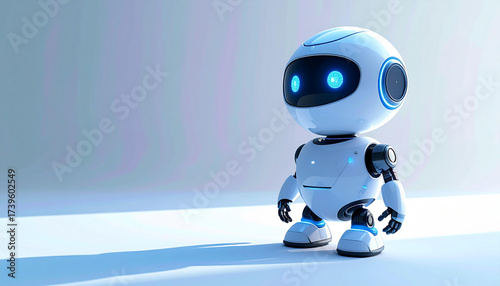 Charming 3D rendered android character with bright blue eyes. A friendly bot symbolizing the future of robotics and automation