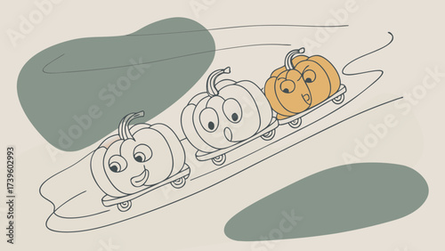 Colorful cartoon pumpkins on a skateboard, showcasing fun expression and playful design.
