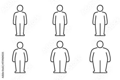 Men's Weight Class Icons. Line style icons of men’s weight categories: 61kg class, 67kg class, 73kg class, 81kg class, 89kg class,