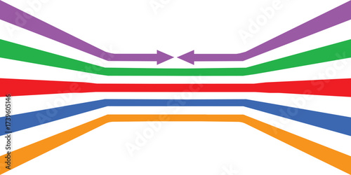 abstract background with colorful arrows converging colorful lines with arrows isolated on white background.
