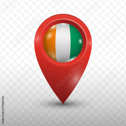 Free Download Location Flag of Ivory Coast with red color and transparent background, Vector Illustration. - GFXLoad