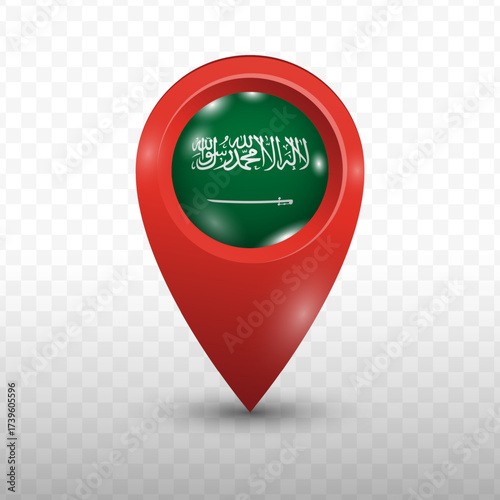 Location Flag of Saudi Arabia with red color and transparent background, Vector Illustration.