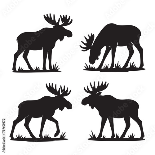 Set of animal and Moose silhouettes vector illustration collection.