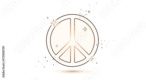 Elegant peace symbol radiating calm with subtle sparkles and earthy tones for serenity