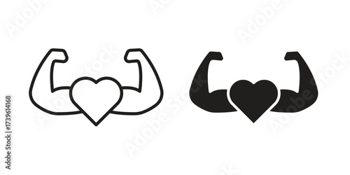 Strong heart icon flat black and white logo