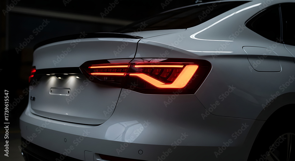 Fototapeta premium Captivating White Car Tail Light Design with Sleek Vehicle Rear Illumination