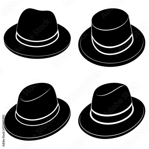Illustration showcasing four black hats with white stripes arranged in a square formation on white background