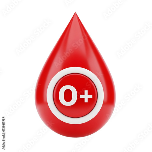 Blood drop icon with o positive blood type symbol isolated on transparent background