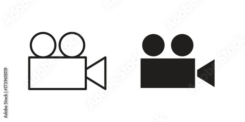 Video camera icon flat black and white logo