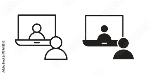 Video chat icon flat black and white logo