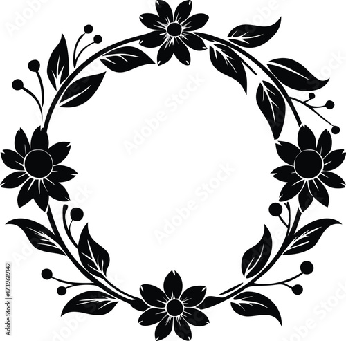 Elegant black floral wreath with leaves and berries
