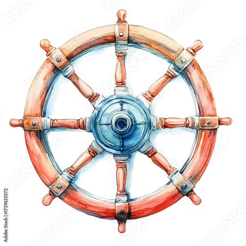 Ship Wheel, watercolor clipart vector, isolated on a white background.