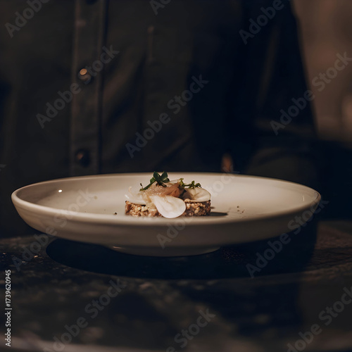 minimal white ceramic plate with luxury fine dinin