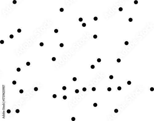 Abstract black dots scattered on a white background. Minimalist polka dot pattern, simple geometric design for texture, decoration, fabric, and backgrounds.
