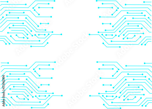 Abstract blue circuit board pattern on white background. Futuristic digital technology design with electronic lines, connections, and network concept illustration.
