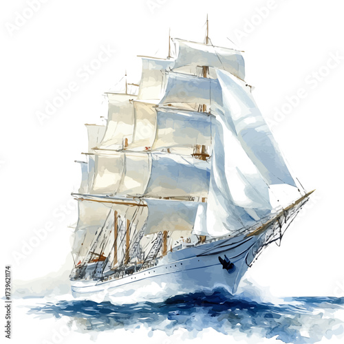 watercolor vector of Ship, isolated on a white background.